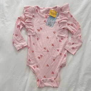 Cat & Jack Pink Heart Bodysuit with Ruffles